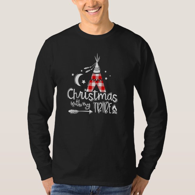 Camiseta Christmas With My Tribe Red Plaid Family Matching  (Frente)