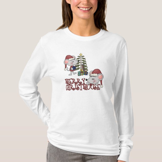 Camiseta Christmouse alegre com árvore (Frente)