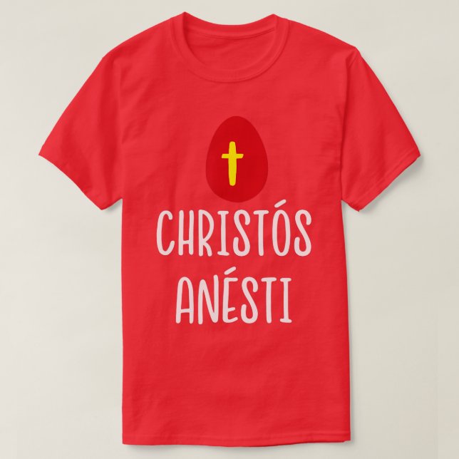 Camiseta Christos Anesti Páscoa Vermelho Grego com Cruz (Frente do Design)
