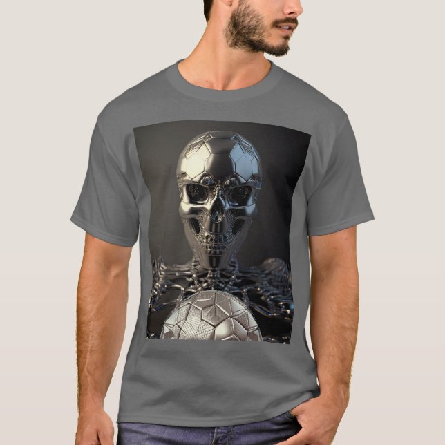 Camiseta Chrome Robot Soccer Skull - Camisa-T de futebol (Frente)