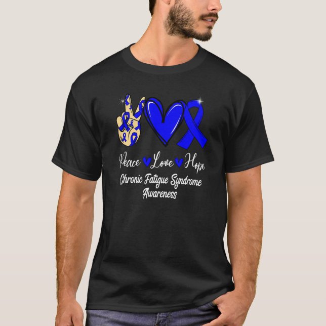Camiseta Chronic Fatigue Syndrome CFS Peace Love Hope Blue  (Frente)