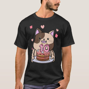 Camiseta Chubby Cat Segurando Um Bolo De Aniversário De 10
