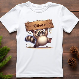 Camiseta Chubby Raccoon com Sinal de Nome Personalizável