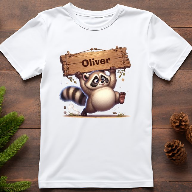 Camiseta Chubby Raccoon com Sinal de Nome Personalizável (Criador carregado)
