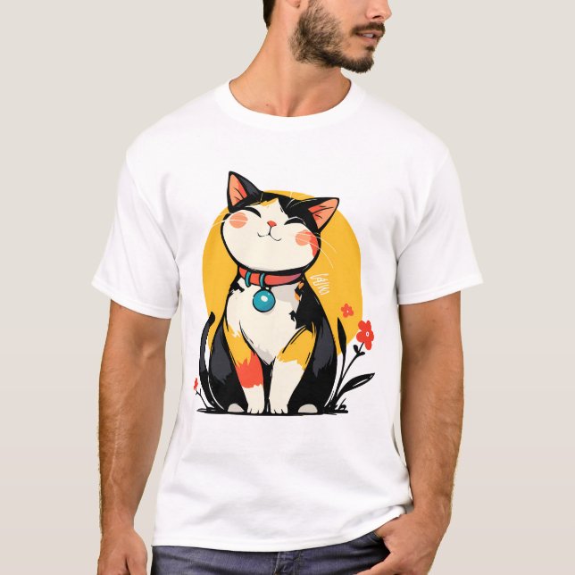 Camiseta Chubby Smiling Calico Cat Badge (Frente)