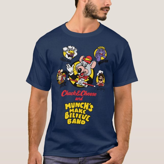 Camiseta Chuck E Cheese e Munchs Make Believe Band 1989 f (Frente)