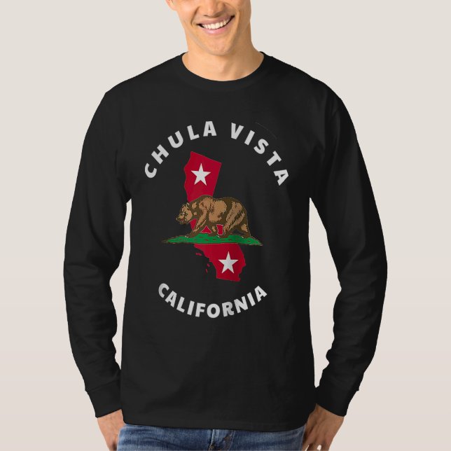 Camiseta Chula Vista California CA Flag and Bear Badge Souv (Frente)
