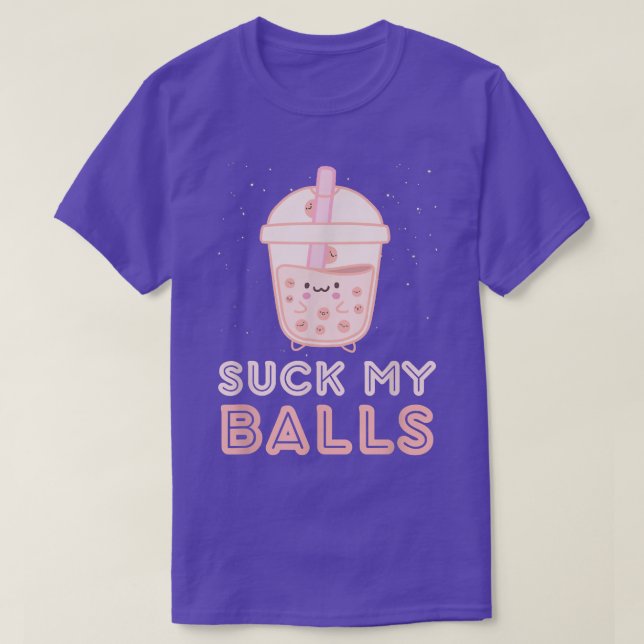 Camiseta Chupa minhas bolas Boba Tea Bubble Kawaii Face (Frente do Design)