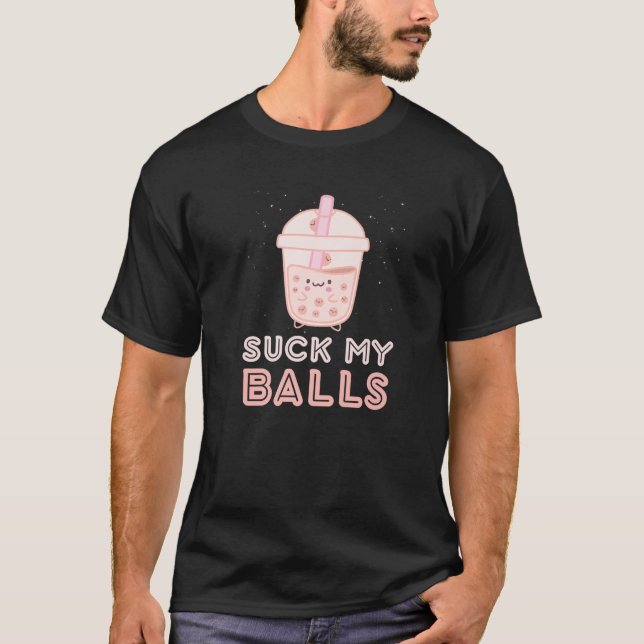 Camiseta Chupa minhas bolas Boba Tea Bubble Kawaii Face (Frente)