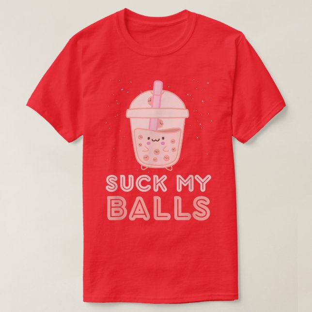 Camiseta Chupa minhas bolas Boba Tea Bubble Kawaii Face (Frente do Design)