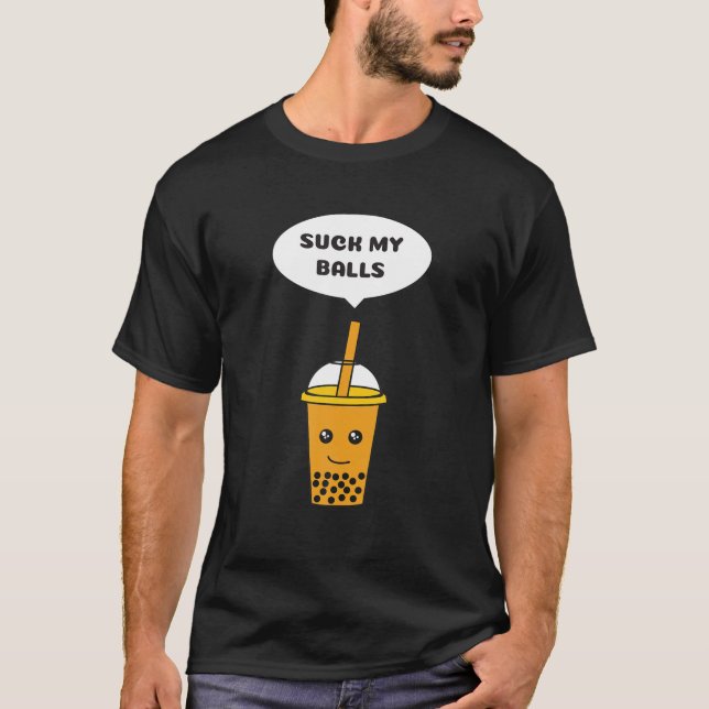Camiseta Chupa minhas bolas - Boba Tea / Bubble Tea Engraça (Frente)