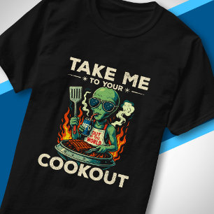 Camiseta Churrasco Divertido de Alienígena Retrô UFO Grelha