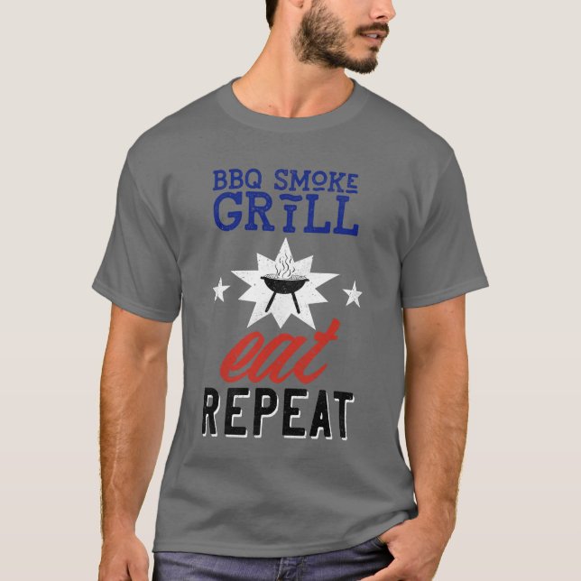 Camiseta CHURRASCO Smoke Grill EAT REPEAT rustic vintage (Frente)
