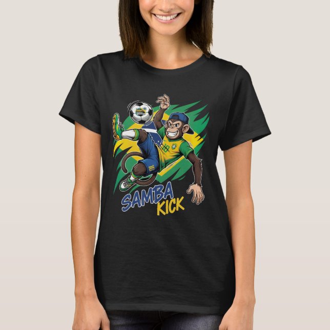 Camiseta Chute de samba - Bandeira do futebol macaco Brasil (Frente)