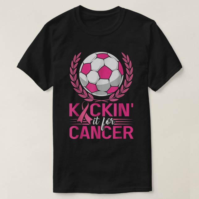 Camiseta Chute-o para Cancer Futebol Rosa Fita Fita Mama (Frente do Design)