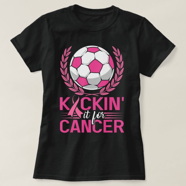 Camiseta Chute-o para Cancer Futebol Rosa Fita Fita Mama (Frente do Design)
