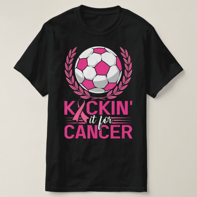 Camiseta Chute-o para Cancer Futebol Rosa Fita Fita Mama (Frente do Design)