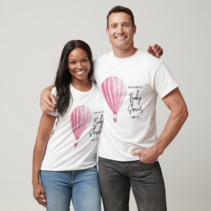 Camiseta Chuva de balão de ar quente rosa Baby shower
