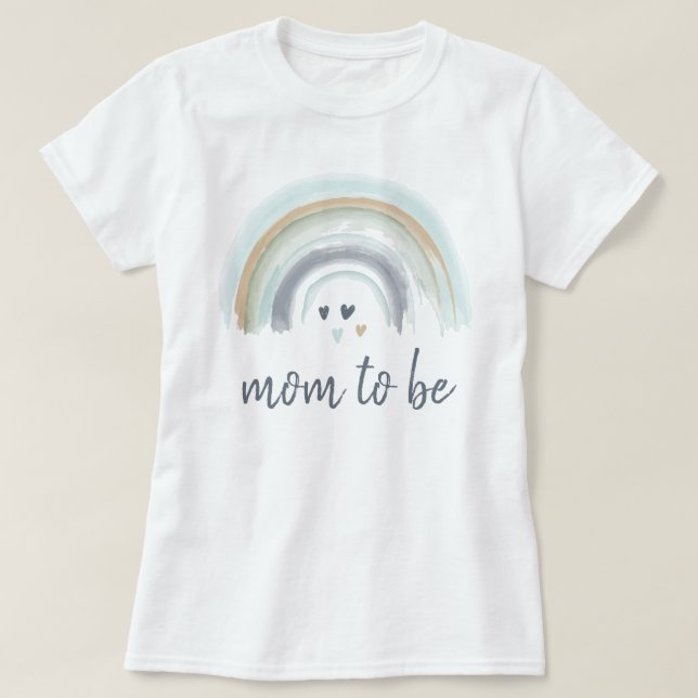 Camiseta Chuva de Bebê Azul Boho Arco-Íris Mãe Para Ser (Frente do Design)
