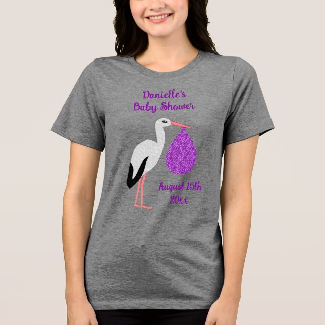 Camiseta Chuva de Bebê de Stork Bebê Neutro Roxa (Frente)