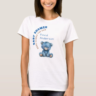 Camiseta Chuva de bebê em aquarela menino urso azul