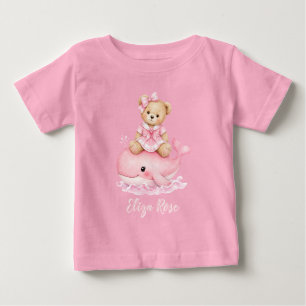 Camiseta Chuva de Bebê Menina Baleia Urso de Pelúcia Rosa