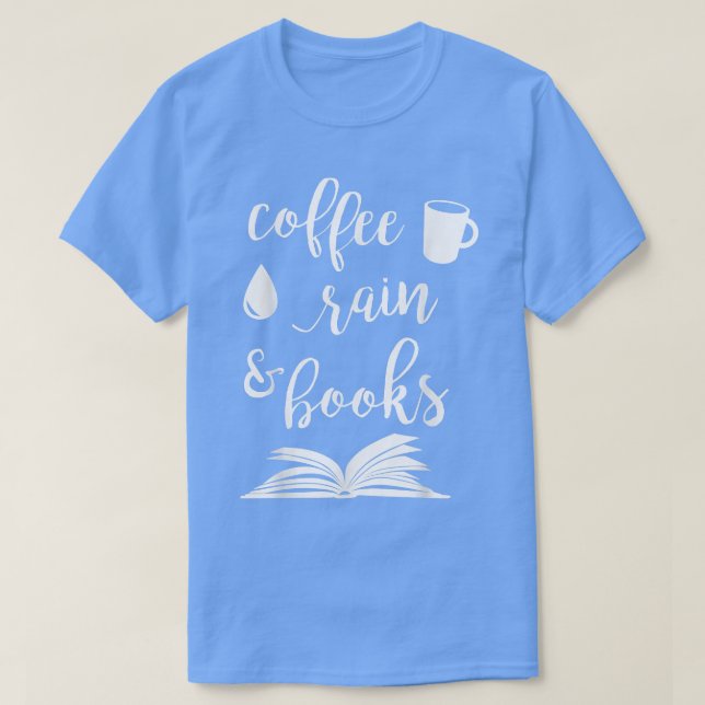 Camiseta Chuva de café e livros T , Presente de leitura de  (Frente do Design)