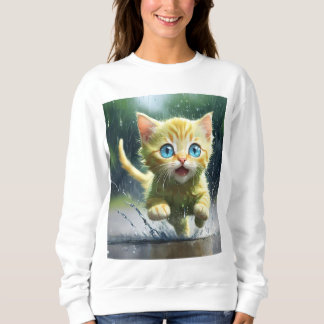 Camiseta Chuva de Gatinho Cágado Corre Camisola Básica das 