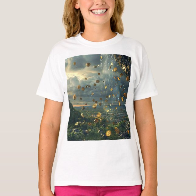 Camiseta Chuva de moedas de ouro (Frente)