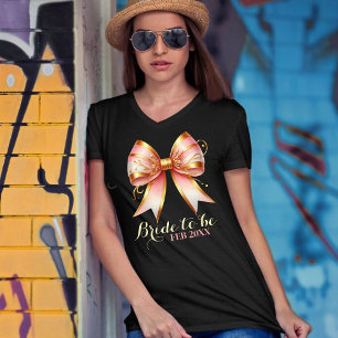 Camiseta Chuva de Presentes de Noiva com Laço Floral Dourad