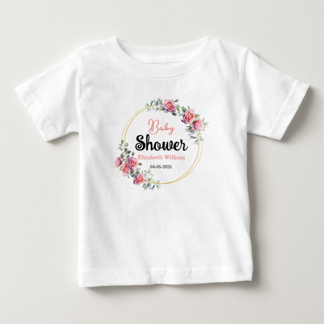 Camiseta Chuva de Rosas em Aquarela & Chás de Bebê com Euca (Frente)