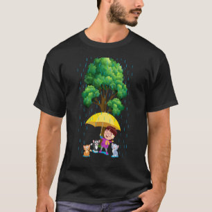 Camiseta chuva gatos guarda-chuva menina feliz fofa