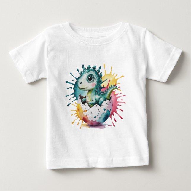 Camiseta Chuveiro de Bebê de Dinossauro Fofo com Salpicos d (Frente)
