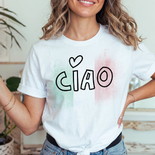 Camiseta CIAO bandeira italiana verde branco vermelho Itáli