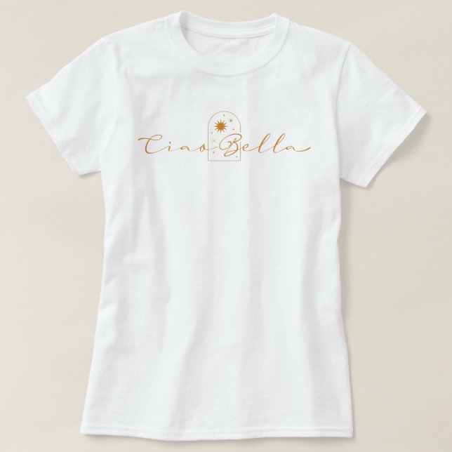 Camiseta Ciao Bella Ouro Boho Chic (Frente do Design)