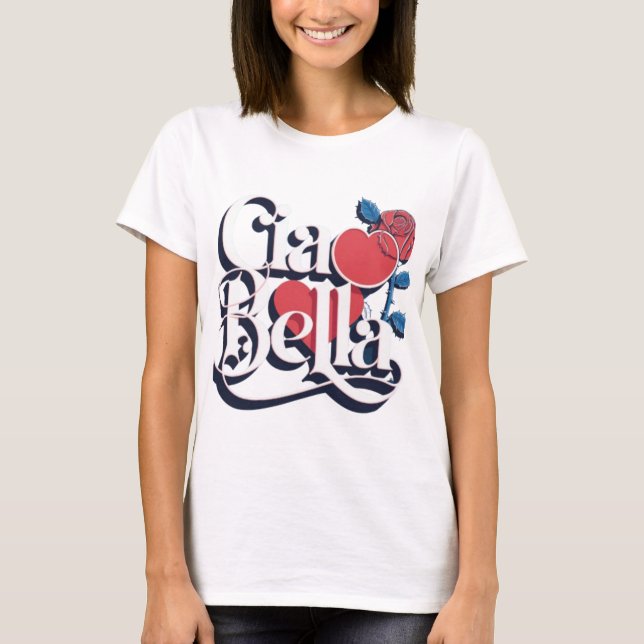 Camiseta Ciao Bella | Script Moderno Italiano com Coração (Frente)
