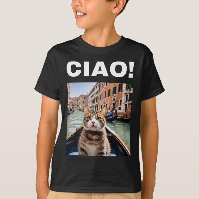Camiseta Ciao Funny Gondolier Cat Em Um Gondola Venetiano (Frente)