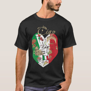 Camiseta Ciao Itália Fofo Itália Fofo Sinalizador Gráfico C