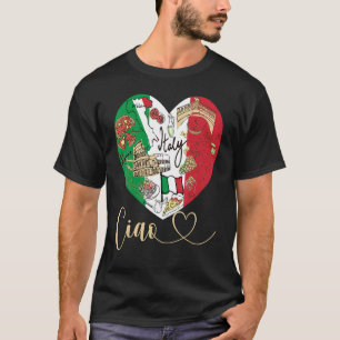 Camiseta Ciao Itália Legal Bandeira Gráfica Itália Heart Cu