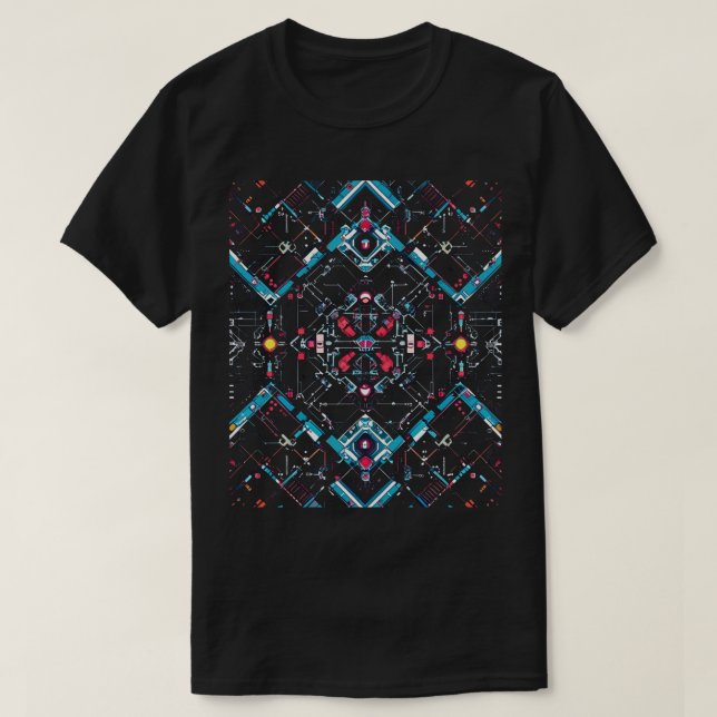 Camiseta Ciberpunk Circuito Neon Abstrato Geométrico Techno (Frente do Design)