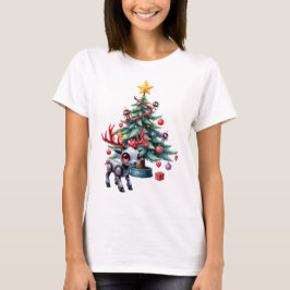 Camiseta Ciberpunk Reindeer bonito com Árvore de Natal