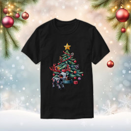 Camiseta Ciberpunk Reindeer bonito com Árvore de Natal