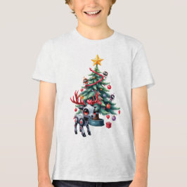 Camiseta Ciberpunk Reindeer bonito com Árvore de Natal