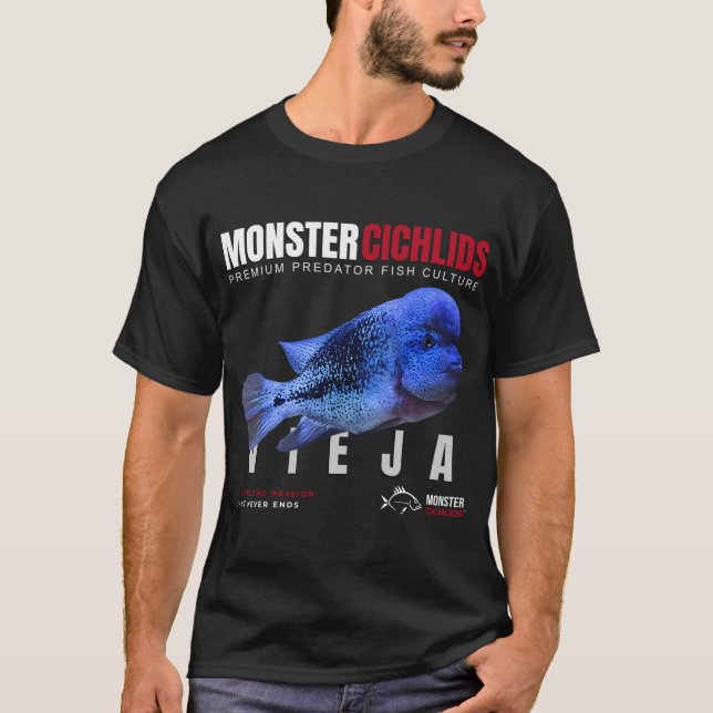 Camiseta Ciclídeos Monstros Peixes Predadores Vieja  (Frente)