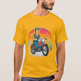 Camiseta Ciclista de desenho animado pilotando uma motocicl