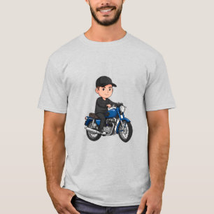 Camiseta Ciclista de desenho animado pilotando uma motocicl