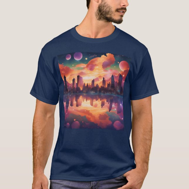 Camiseta Cidade Cósmica vintage (Frente)