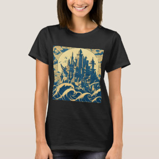 Camiseta Cidade de Atlantis 3 - Estilo de Woodblock