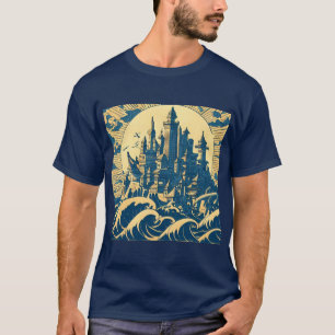 Camiseta Cidade de Atlantis 3 - Estilo de Woodblock
