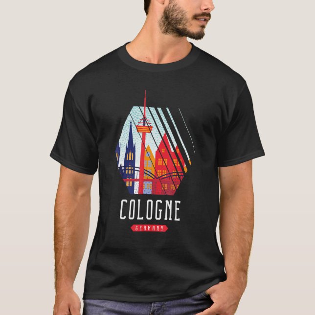 Camiseta Cidade de Colônia Alemanha Skyline Silhouette Outl (Frente)